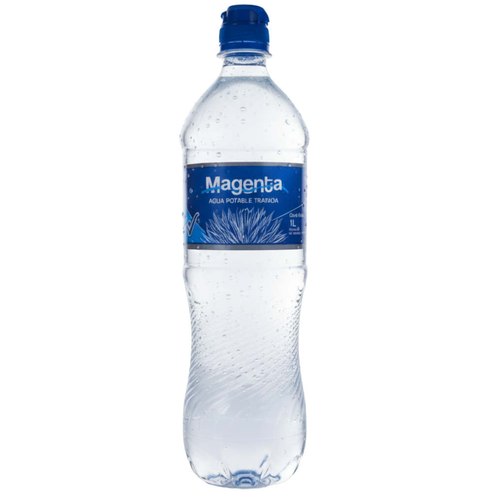 Agua Magenta 1L con tapa flip top – Apertura práctica 🔵💧 Botella de Agua Magenta 1 litro con tapa flip top azul 🔵