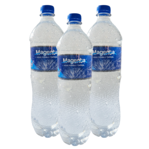 Botella de Agua Magenta 1 litro con tapa normal azul 💙