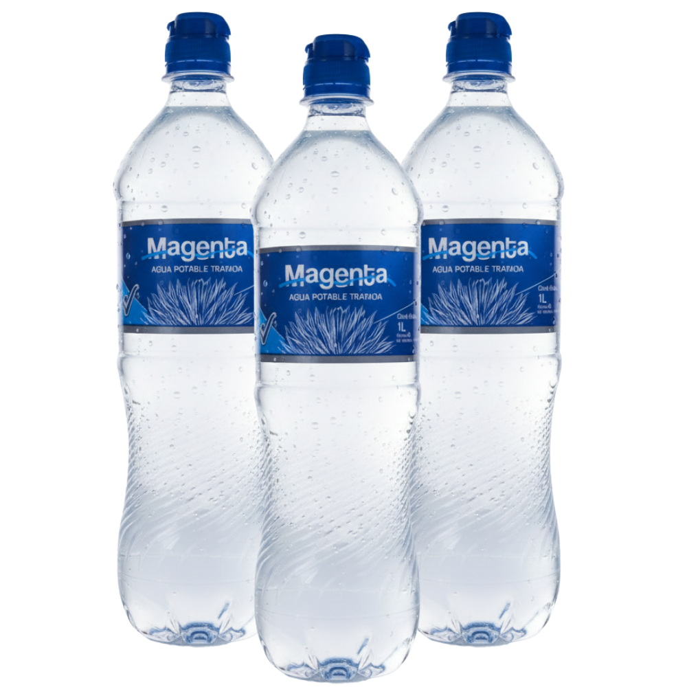 Diseño sin título (62) Botella de Agua Magenta 1 litro con tapa flip top azul 🔵