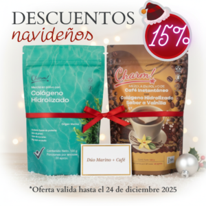 Kit navideño Dúo Marino + Café de Charm! Incluye el Colágeno Marino Premium y el Colágeno con Café Instantáneo sabor Vainilla. Regalo ideal de bienestar y lujo. 🎁